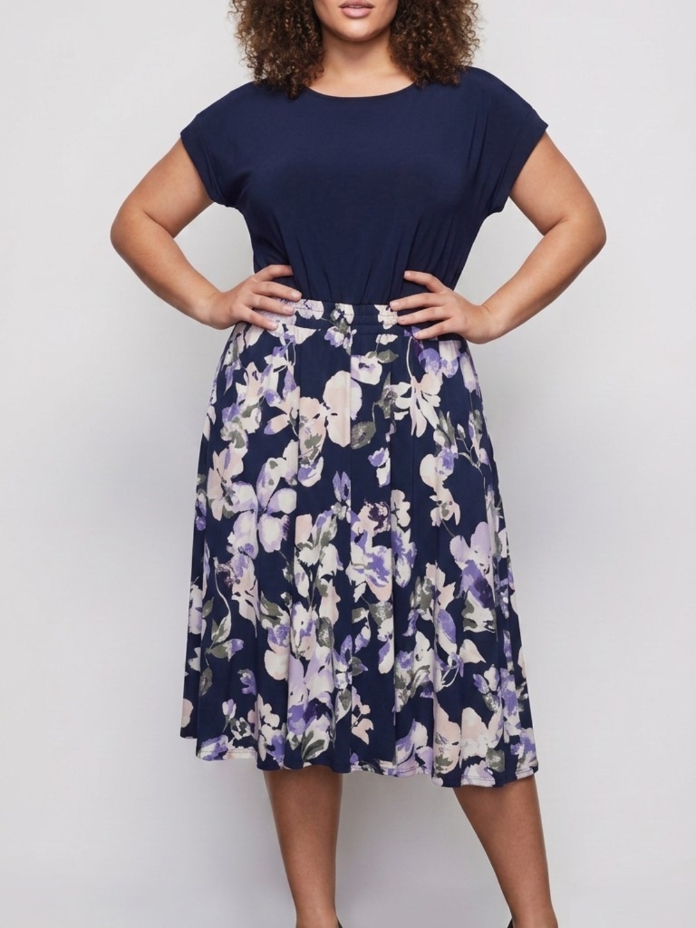 White House Black Market Navy Floral Midi Skirt